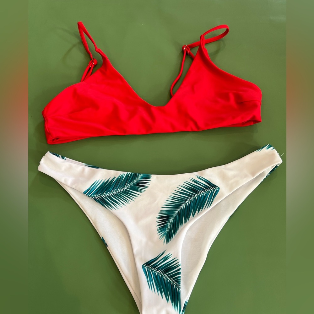 Zaful red and tropical bikini. EUC. Size L